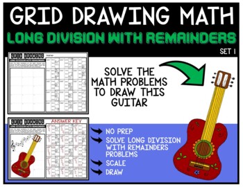 Preview of Grid Drawing Math Puzzle LONG DIVISION WITH REMAINDERS - GUITAR