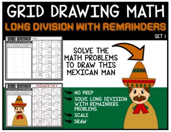 Preview of Grid Drawing Math Puzzle LONG DIVISION WITH REMAINDERS - MEXICAN MAN