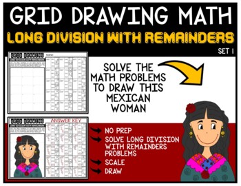 Preview of Grid Drawing Math Puzzle LONG DIVISION WITH REMAINDERS - MEXICAN WOMAN
