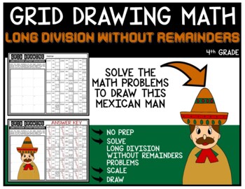 Preview of MEXICAN MAN Grid Drawing Math Puzzle LONG DIVISION WITHOUT REMAINDERS