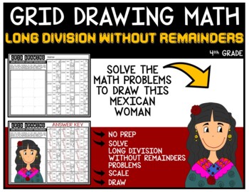 Preview of MEXICAN WOMAN Grid Drawing Math Puzzle LONG DIVISION WITHOUT REMAINDERS