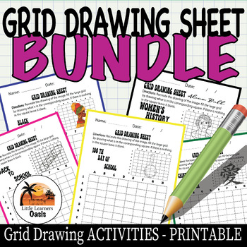 Preview of Grid Drawing Sheets Bundle - BUNDLE-Drawing Worksheets for Young Artist