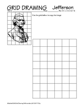 Preview of Grid Drawing Thomas Jefferson History Literature Art President's Day