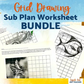 Preview of Grid Drawing Worksheets - Art Sub Plans - Middle School - High School Lesson