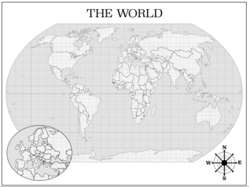 Printable World Map With Grid Lines World Map Printable Teaching Resources | Teachers Pay Teachers