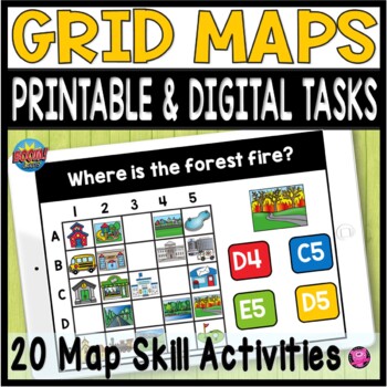 Preview of Coordinate Grid Maps Digital Map Skills PRINT and DIGITAL Geography Activities