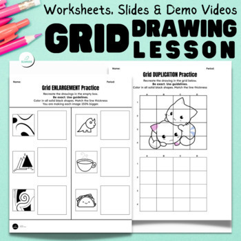 Preview of Grid Method Drawing Worksheets - Secondary - Art - Sub Lesson - Early Finisher