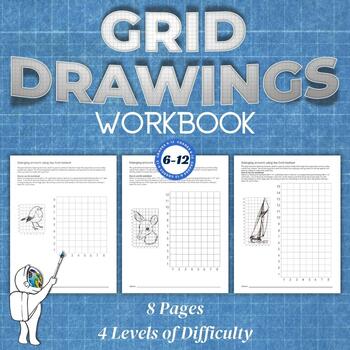Preview of Grid Method Worksheets - 8 Worksheets, Middle, High School Art Sub Plan