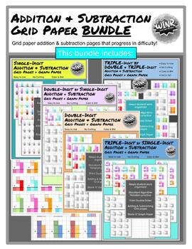 Preview of BUNDLE 1,2,&3-digit #'s Addition & Subtraction Grid Paper + 1/2"Grid Paper,C/B&W