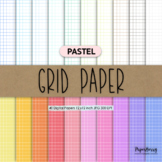 Grid Paper Backgrounds, 40 Pastel Graph Digital Papers for