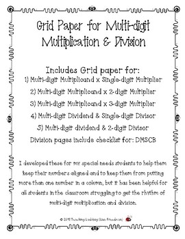 Preview of Grid Paper for the Standard Algorithm for Multi-digit Multiplication & Division