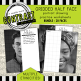 Grid Drawing Half Face Portrait Worksheets BUNDLE - 20 Fac