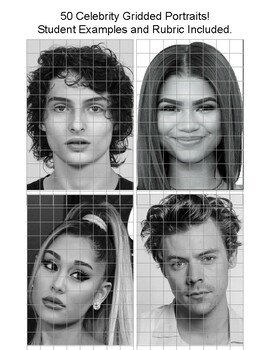 Preview of Grid Portraits: 50 Celebrity Gridded Portraits. Rubric and Examples Included