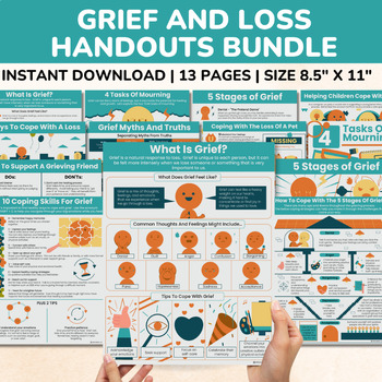 Preview of Grief And Loss Handouts Bundle-13 Pages-Grief Coping Skills-Counseling Posters