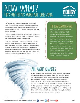 Preview of Grief Handout for Teens