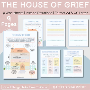 Preview of Grief House Therapeutic Worksheet for Children & Teens, emotional regulation, va