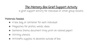 Preview of Grief Support: The Memory Box Lesson Plan