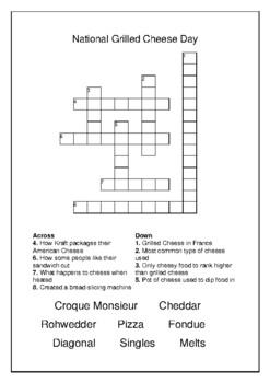 Grilled Cheese Day April 12th Crossword Puzzle Word Search Bell Ringer