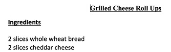 Preview of Grilled Cheese Rollups Adapted Recipe and 2 Levels of Recipe Comprehension