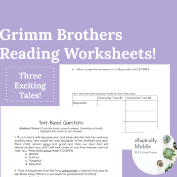 Preview of Grimm Brothers Reading Comp Worksheets! (Cinderella, Rapunzel, & Rumplestilskin)