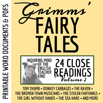 Preview of Grimms' Fairy Tales Close Reading Worksheets Word Document Bundle - Vol. 2