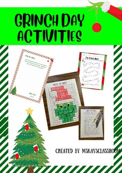 Grinch Day Activities-Math, Writing, and Art worksheets/activities