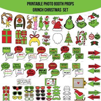 Grinch Inspired Christmas Printable Photo Booth Prop Set By Amandakprintables