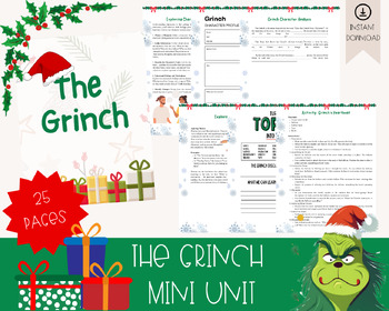 Preview of Grinch Unit: Christmas Unit,  Homeschool Curriculum, Educational Resources,