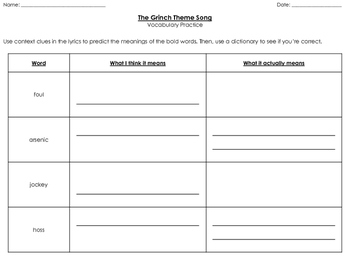 Grinch Vocabulary Activities by Carrero Class Tools | TpT