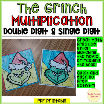 Preview of Grinch multiplication math single digit double digit Christmas Grinch Day