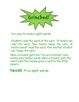 Grinched Sight Word Game Fry's Third Hundred Words by Betty Garland
