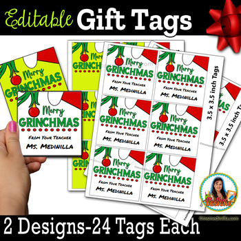 Grinchmas Gift Tag Editable Hang Tags, Set of 48, Teacher Gifts, Staff ...