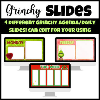 Preview of Grinchy Christmas Holiday Agenda Daily Weekly Edible Slides Templates