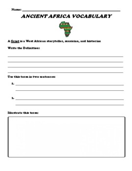 Griot - Vocabulary Term UDL Worksheet (Ancient Africa) by Northeast  Education