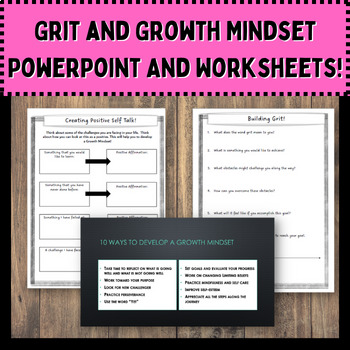 Preview of Grit and Growth Mindset Lesson | PowerPoint and Worksheets | SEL Activities