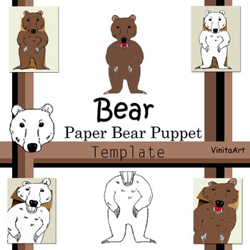 Preview of Grizzly Bear Paper Bag Puppet Craft Template