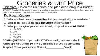Preview of Groceries & Unit Price (percentages, budgeting)