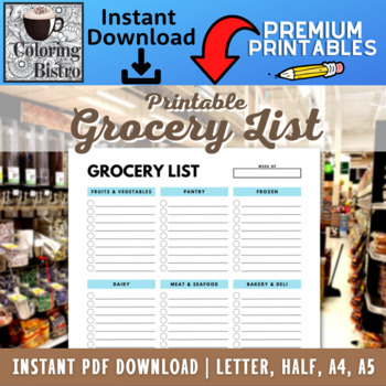 Preview of Grocery List - Category Grocery List Printable - Shopping List - Grocery List