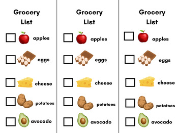 Preview of Grocery List- Pretend Play