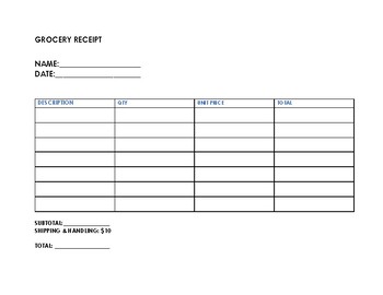 grocery receipt template by inspace teachers pay teachers