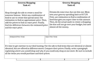 Preview of Grocery Shopping Decimal Performance Task