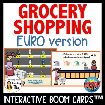 Preview of Grocery Shopping EURO version Interactive Boom Cards with audio