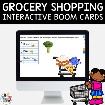 Preview of Grocery Shopping Life Skills Boom Cards | Distance Learning