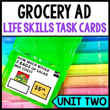 Preview of Grocery Shopping - Life Skills - Special Education - Task Cards  - Math