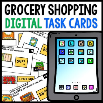 Preview of Grocery Shopping - Life Skills - Special Education - Task Cards - Math - GOOGLE