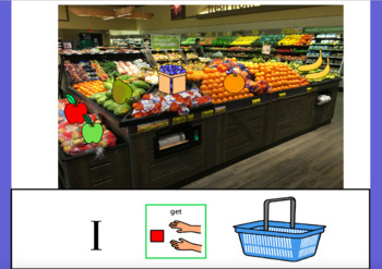 Preview of Grocery Shopping Produce Core word Get with Symbolstix and Boardmaker