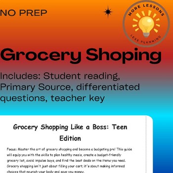 Preview of Grocery Shopping Teen Life Skills Reading Comprehension Worksheet