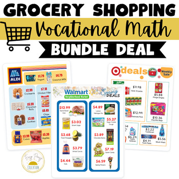 Preview of Grocery Shopping Vocational Math BUNDLE | Find the Total Task Cards Worksheets