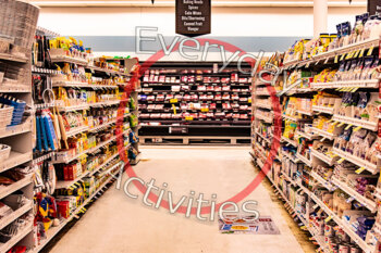 Preview of Stock Photo Grocery Store Aisle, Stocked Shelves At Supermarket