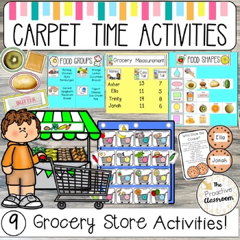 Preview of Grocery Store Carpet Time Activities Circle Time | Preschool Kindergarten Shapes